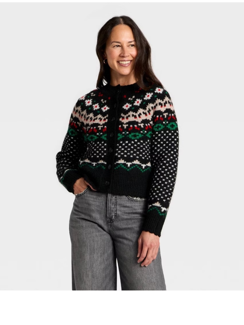 Black Fair Isle Button-Up Cardigan Sweater - Women